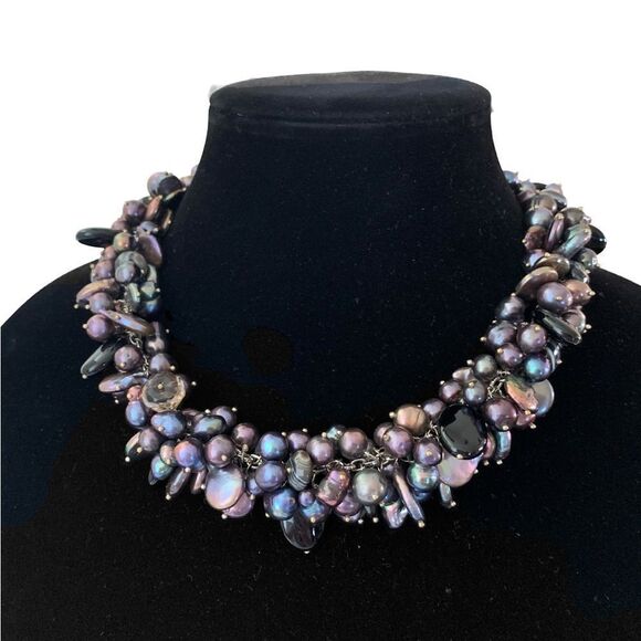 Baroque Freshwater Peacock Pearl Cluster Necklace - Picture 7 of 7